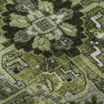 3' X 5' Olive Green Gray And Ivory Oriental Washable Area Rug With UV Protection