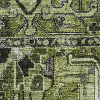 3' X 5' Olive Green Gray And Ivory Oriental Washable Area Rug With UV Protection