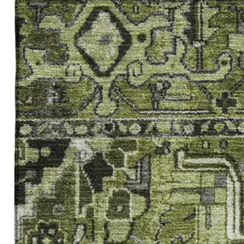 3' X 5' Olive Green Gray And Ivory Oriental Washable Area Rug With UV Protection