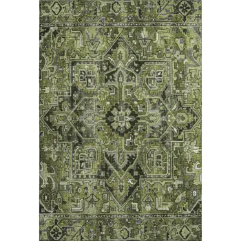 5' X 8' Olive Green Gray And Ivory Oriental Washable Area Rug With UV Protection