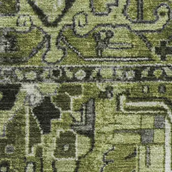 9' X 12' Olive Green Gray And Ivory Oriental Washable Area Rug With UV Protection