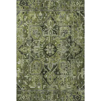 9' X 12' Olive Green Gray And Ivory Oriental Washable Area Rug With UV Protection