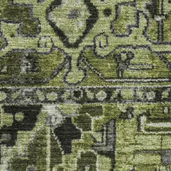 10' X 14' Olive Green Gray And Ivory Oriental Washable Area Rug With UV Protection