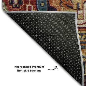 8' Rust Blue And Gold Oriental Washable Round Rug With UV Protection