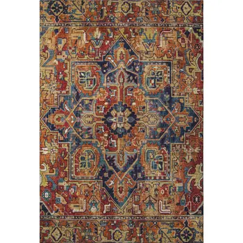 9' X 12' Rust Blue And Gold Oriental Washable Area Rug With UV Protection