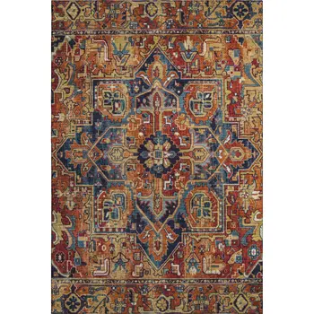 10' X 14' Rust Blue And Gold Oriental Washable Area Rug With UV Protection