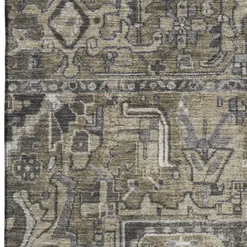 5' X 8' Taupe Ivory And Gray Oriental Washable Area Rug With UV Protection