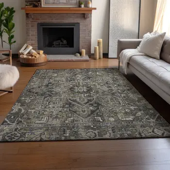 9' X 12' Taupe Ivory And Gray Oriental Washable Area Rug With UV Protection