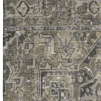 9' X 12' Taupe Ivory And Gray Oriental Washable Area Rug With UV Protection