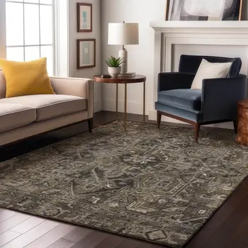 10' X 14' Taupe Ivory And Gray Oriental Washable Area Rug With UV Protection