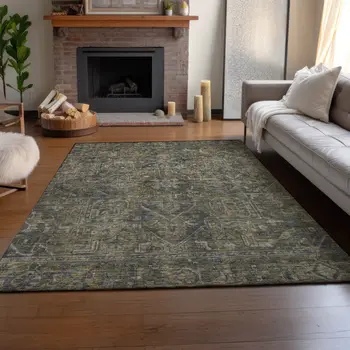 8' X 10' Chocolate And Gray Oriental Washable Area Rug With UV Protection