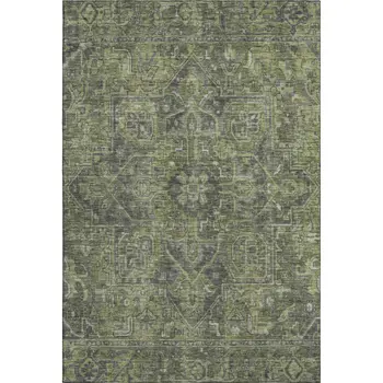 3' X 5' Green And Gray Oriental Washable Area Rug With UV Protection