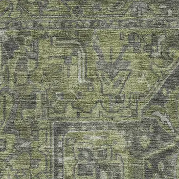 10' X 14' Green And Gray Oriental Washable Area Rug With UV Protection