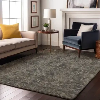 8' X 10' Coffee And Gray Oriental Washable Area Rug With UV Protection