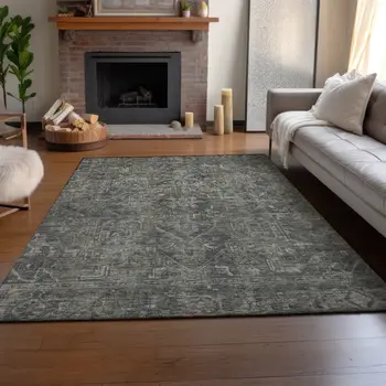 9' X 12' Coffee And Gray Oriental Washable Area Rug With UV Protection
