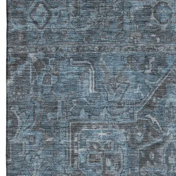3' X 5' Navy Blue And Gray Oriental Washable Area Rug With UV Protection