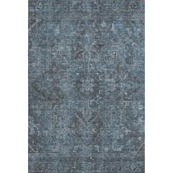 9' X 12' Navy Blue And Gray Oriental Washable Area Rug With UV Protection