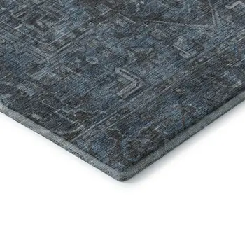 9' X 12' Navy Blue And Gray Oriental Washable Area Rug With UV Protection