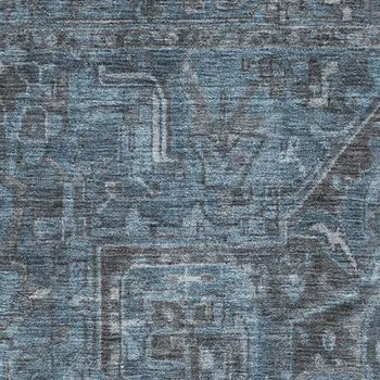 9' X 12' Navy Blue And Gray Oriental Washable Area Rug With UV Protection