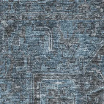 10' X 14' Navy Blue And Gray Oriental Washable Area Rug With UV Protection