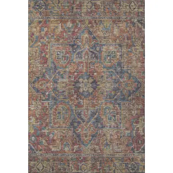 3' X 5' Red And Blue Oriental Washable Area Rug With UV Protection