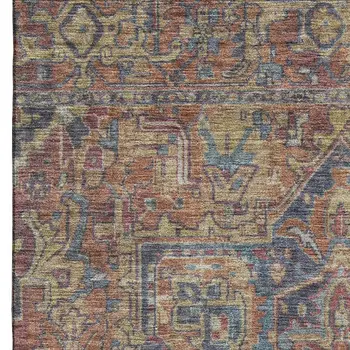5' X 8' Red And Blue Oriental Washable Area Rug With UV Protection