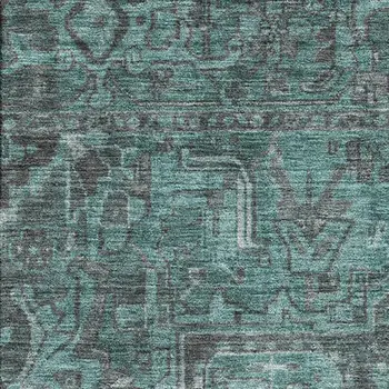 5' X 8' Turquoise Gray And Ivory Oriental Washable Area Rug With UV Protection