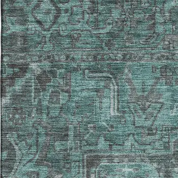 8' X 10' Turquoise Gray And Ivory Oriental Washable Area Rug With UV Protection