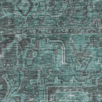9' X 12' Turquoise Gray And Ivory Oriental Washable Area Rug With UV Protection