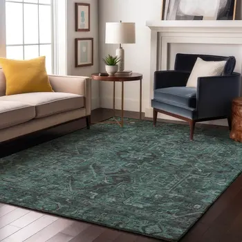 10' X 14' Turquoise Gray And Ivory Oriental Washable Area Rug With UV Protection