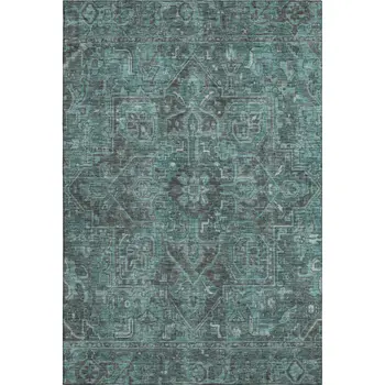 10' X 14' Turquoise Gray And Ivory Oriental Washable Area Rug With UV Protection