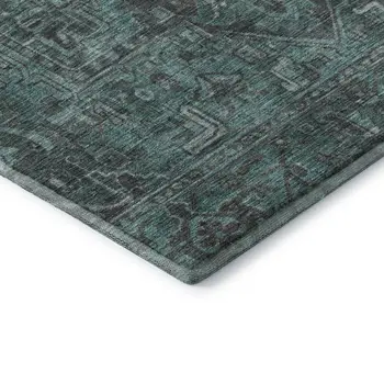 10' X 14' Turquoise Gray And Ivory Oriental Washable Area Rug With UV Protection