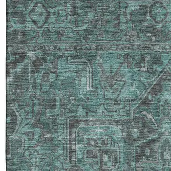 10' X 14' Turquoise Gray And Ivory Oriental Washable Area Rug With UV Protection