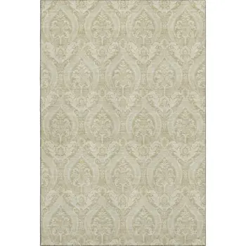 3' X 5' Beige And Ivory Floral Washable Area Rug With UV Protection