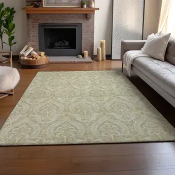 5' X 8' Beige And Ivory Floral Washable Area Rug With UV Protection