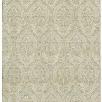 5' X 8' Beige And Ivory Floral Washable Area Rug With UV Protection