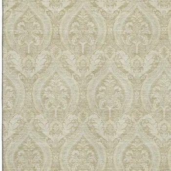 9' X 12' Beige And Ivory Floral Washable Area Rug With UV Protection