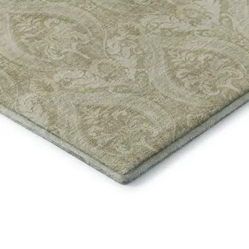 10' X 14' Beige And Ivory Floral Washable Area Rug With UV Protection