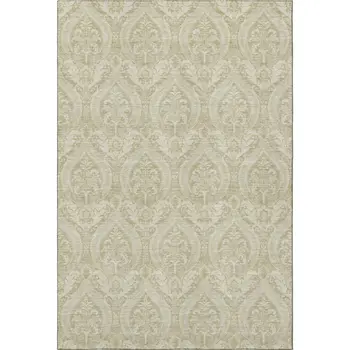 10' X 14' Beige And Ivory Floral Washable Area Rug With UV Protection
