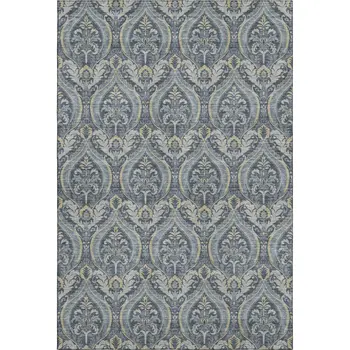 3' X 5' Blue And Ivory Floral Washable Area Rug With UV Protection