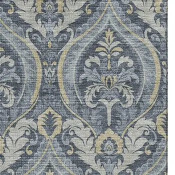 3' X 5' Blue And Ivory Floral Washable Area Rug With UV Protection
