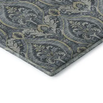 5' X 8' Blue And Ivory Floral Washable Area Rug With UV Protection