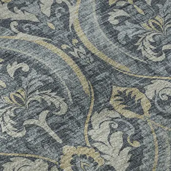 5' X 8' Blue And Ivory Floral Washable Area Rug With UV Protection