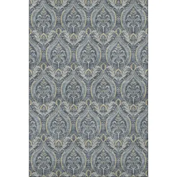 5' X 8' Blue And Ivory Floral Washable Area Rug With UV Protection