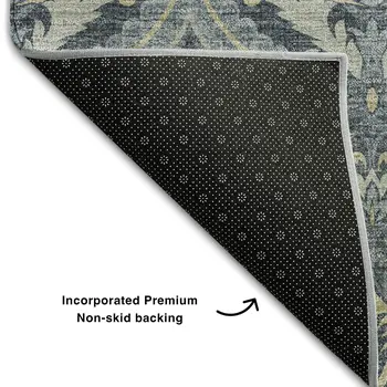 10' X 14' Blue And Ivory Floral Washable Area Rug With UV Protection