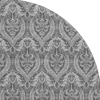 8' Gray And Ivory Floral Washable Round Rug With UV Protection