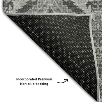 9' X 12' Gray And Ivory Floral Washable Area Rug With UV Protection