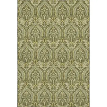 5' X 8' Green And Ivory Floral Washable Area Rug With UV Protection