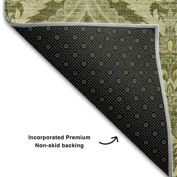 5' X 8' Green And Ivory Floral Washable Area Rug With UV Protection