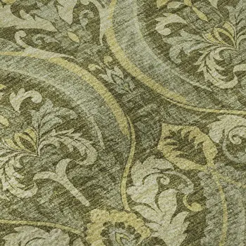 5' X 8' Green And Ivory Floral Washable Area Rug With UV Protection